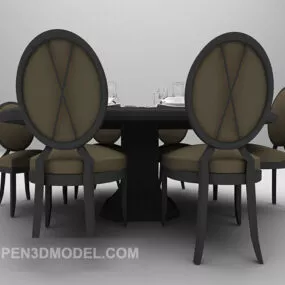 Classic Grey Wooden Dining Table Chair 3d model