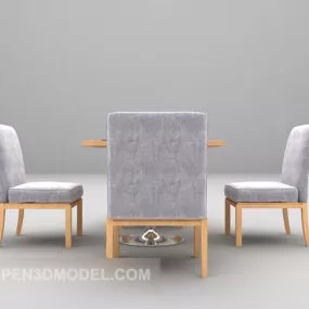 Grey Fabric Wooden Table And Chair 3d model