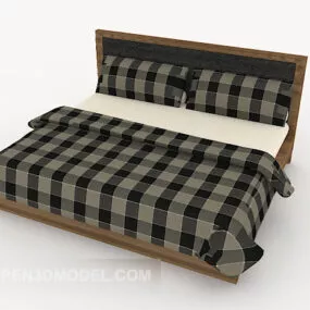 Grid Wood Double Bed 3d model