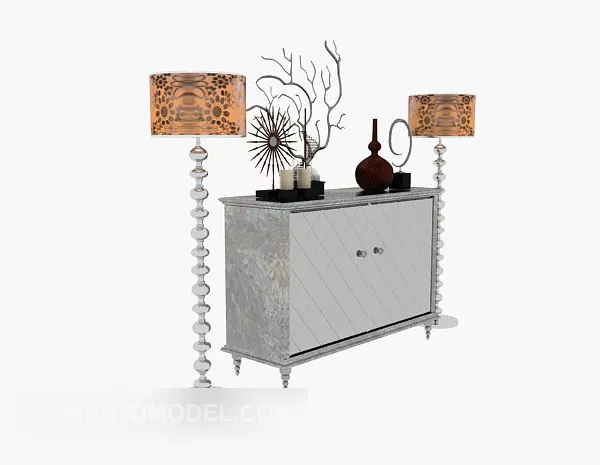 Hall Cabinet With Lamp Vase Decorative 3d model Hall Cabinet With Lamp Vase Decorative 3d model