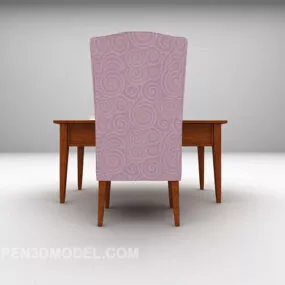 High Back Chair Wood Desk 3d model