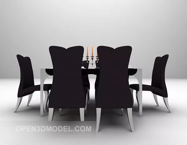 High Back Wooden Chair Table 3d model High Back Wooden Chair Table 3d model