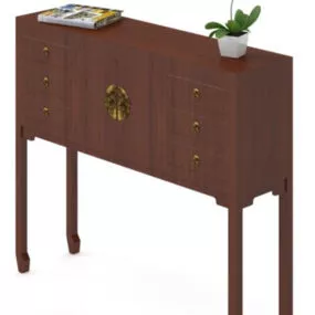 High-footed Wooden Side Cabinet 3d model