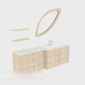Home Bath Cabinet Yellow Wooden 3d model