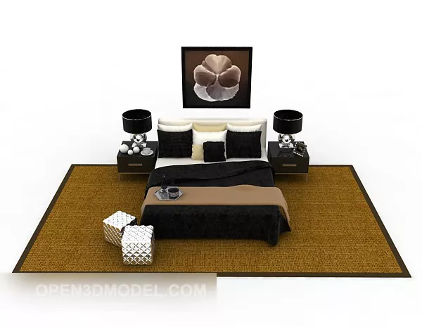 Home Double Bed With Wall Picture 3d model Home Double Bed With Wall Picture 3d model