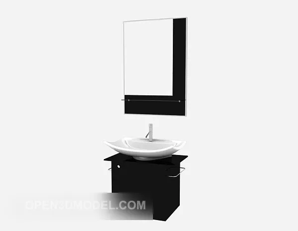 Dual Wash Basin With Wooden Shelf Under 3d model