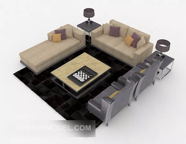 Home Brown Casual Combination Sofa 3d model Home Brown Casual Combination Sofa 3d model