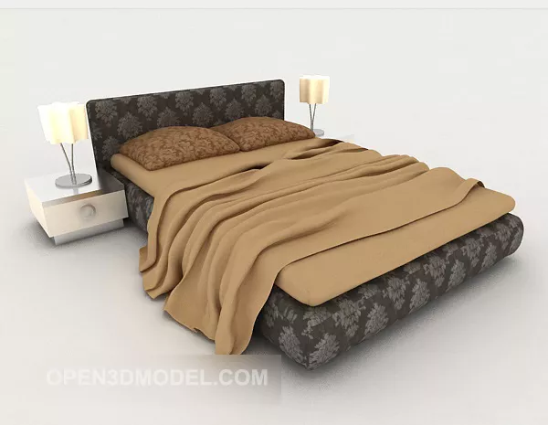 Home Brown Simple Double Bed 3d model Home Brown Simple Double Bed 3d model