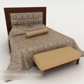 Home Brown Simple Wooden Double Bed 3d model
