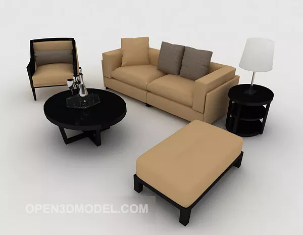Home Brown Wood Sofa Sets 3d model Home Brown Wood Sofa Sets 3d model