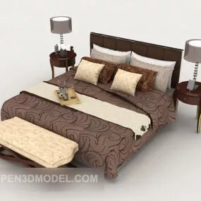Home Brown Wood Double Bed 3d model