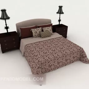 Home Dark Red Pattern Double Bed 3d model