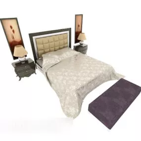Home Double Bed With Nightstand 3d model