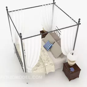 Home Gauze Gray White Double Bed 3d model