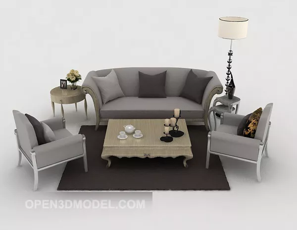 Home Grey Fabric Sofa 3d model Home Grey Fabric Sofa 3d model