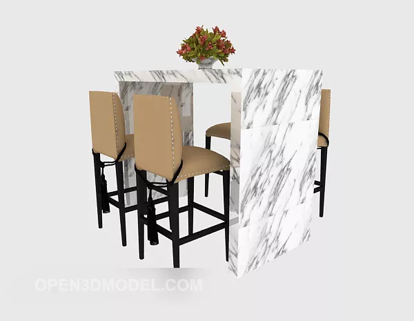 Marble Bar Table With Chair 3d model Marble Bar Table With Chair 3d model
