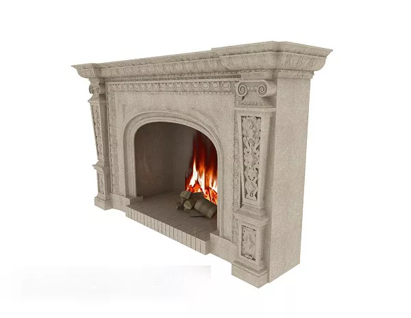 Marble Fireplace With Fire And Bench 3d model