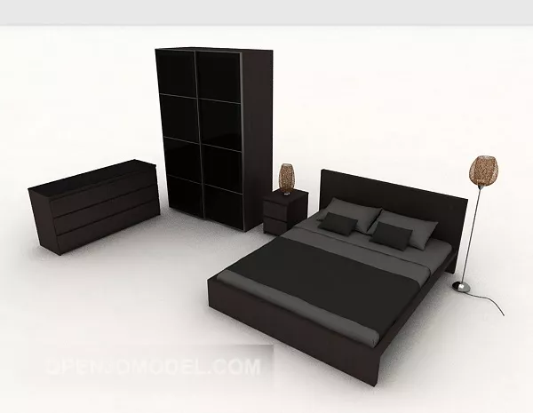 Home Simple Black Double Bed 3d model Home Simple Black Double Bed 3d model