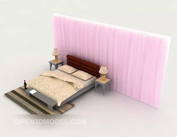 Home Simple Double Bed With Carpet 3d model Home Simple Double Bed With Carpet 3d model