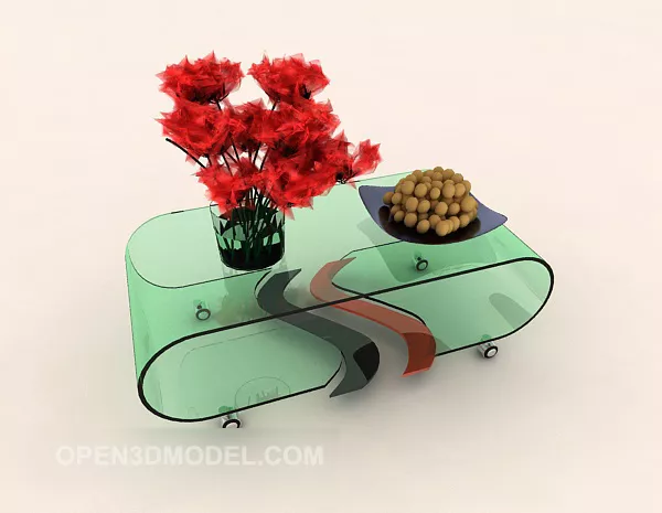 Glass Coffee Table With Vase Flower 3d model Glass Coffee Table With Vase Flower 3d model