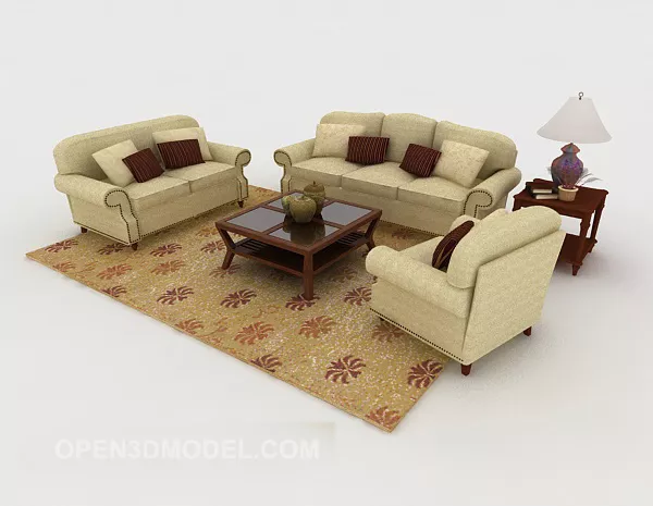 Home Simple Wood Brown Combination Sofa 3d model Home Simple Wood Brown Combination Sofa 3d model