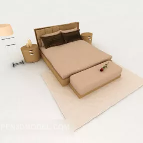 Home Simple Wood Brown Double Bed 3d model
