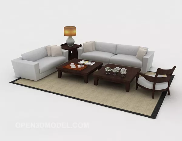 Home Simple Wood Gray Combination Sofa 3d model Home Simple Wood Gray Combination Sofa 3d model