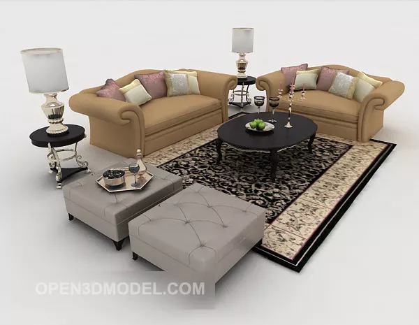Home Simple Yellow-brown Combination Sofa 3d model Home Simple Yellow-brown Combination Sofa 3d model