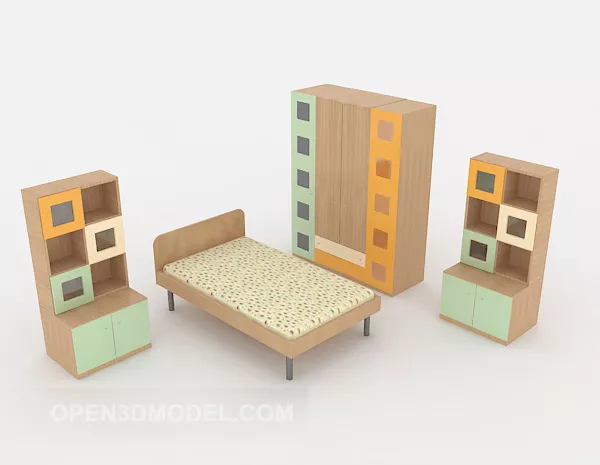 Elegant Wood Wardrobe 3d model