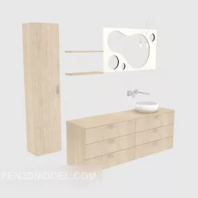 Home Solid Wood Bath Cabinet 3d model