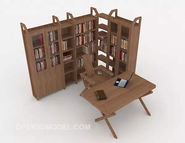 Office Walnut Bookcase 3d model