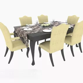 Home Solid Wood Dining Table And Chair 3d model