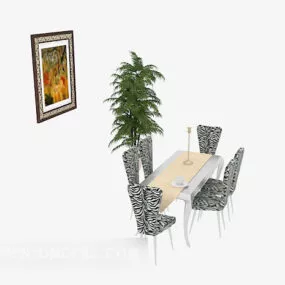 Home Solid Wood Table And Chairs Furniture 3d model