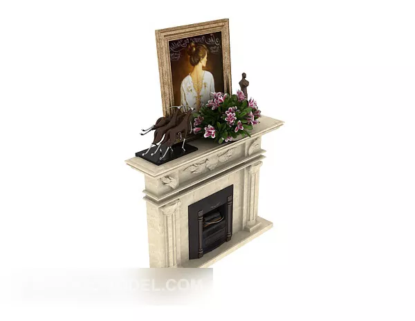 Modern Fireplace With Marble Stand 3d model