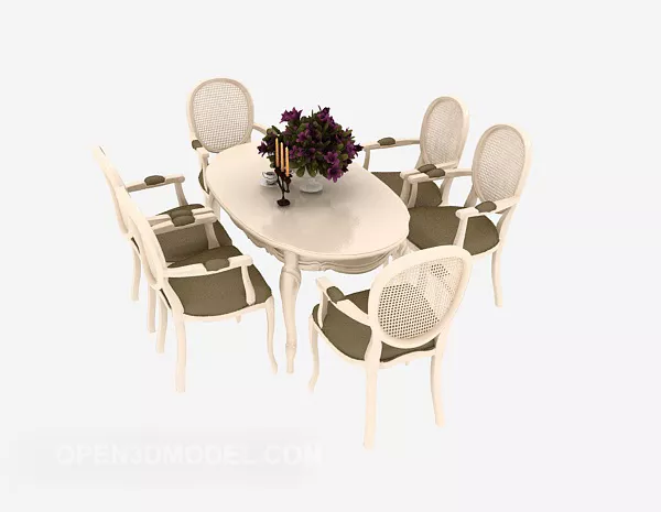 Home White Wooden Dining Table 3d model Home White Wooden Dining Table 3d model