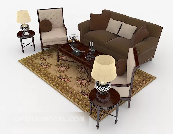 Home Wood Brown Sofa Sets 3d model Home Wood Brown Sofa Sets 3d model