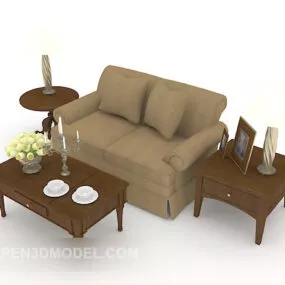 Home Wood Brown Double Sofa 3d model