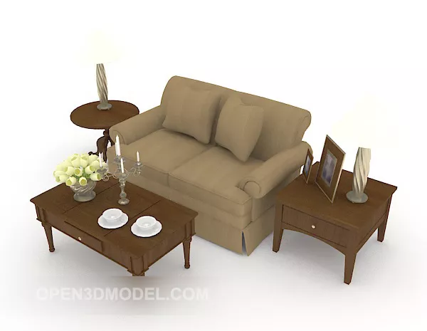 Home Wood Brown Double Sofa 3d model Home Wood Brown Double Sofa 3d model