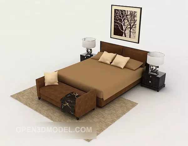 Home Wood Brown Simple Double Bed V1 3d model Home Wood Brown Simple Double Bed V1 3d model