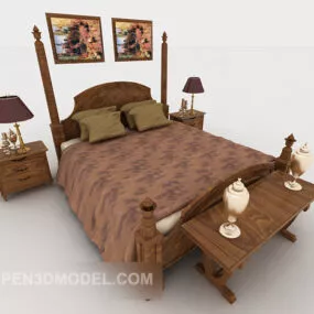 Home Wood Double Bed 3d model