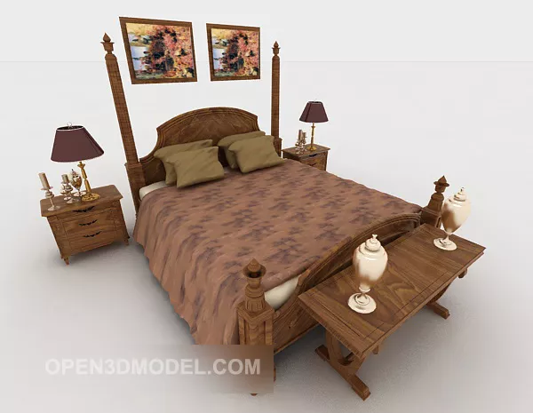 Home Wood Double Bed 3d model Home Wood Double Bed 3d model
