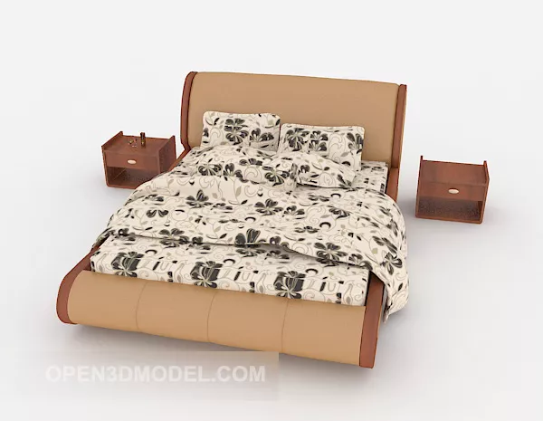 Home Wood Pattern Double Bed 3d model Home Wood Pattern Double Bed 3d model