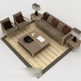Home Wood Simple Brown Combination Sofa 3d model