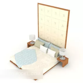 Home Wood Simple Double Bed 3d model