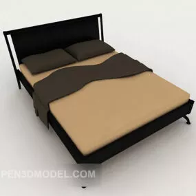 Home Wood Simple Yellow Double Bed 3d model