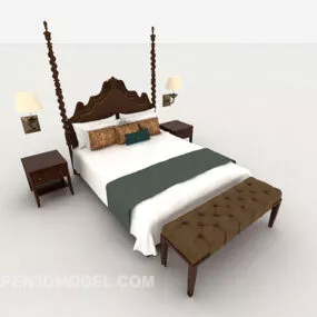 Home Wood White Double Bed 3d model