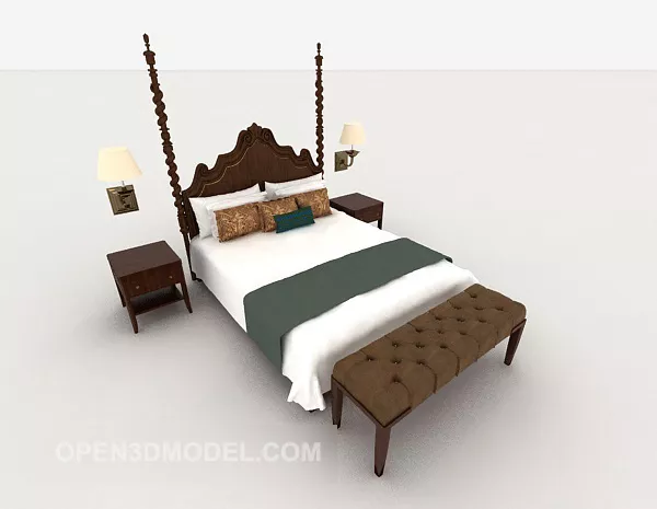 Home Wood White Double Bed 3d model Home Wood White Double Bed 3d model