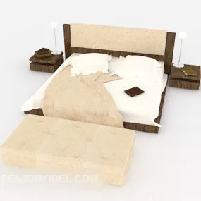 Home Wood Yellow Double Bed 3d model