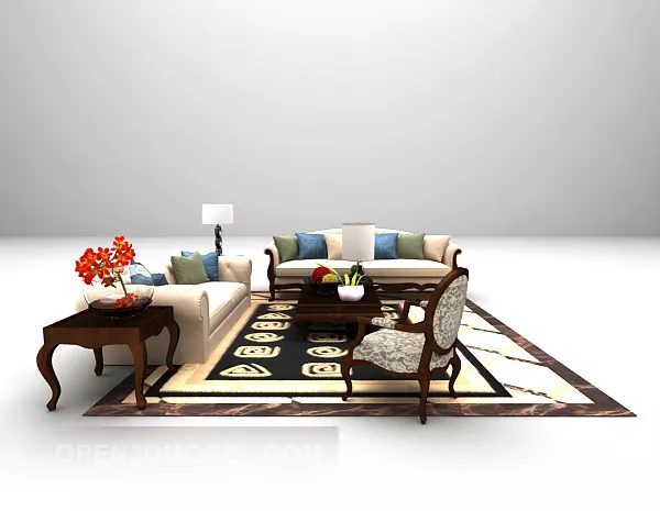 Home Wooden Sofa Set 3d model Home Wooden Sofa Set 3d model