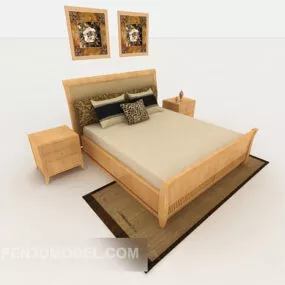 Home Yellow Wooden Double Bed 3d model